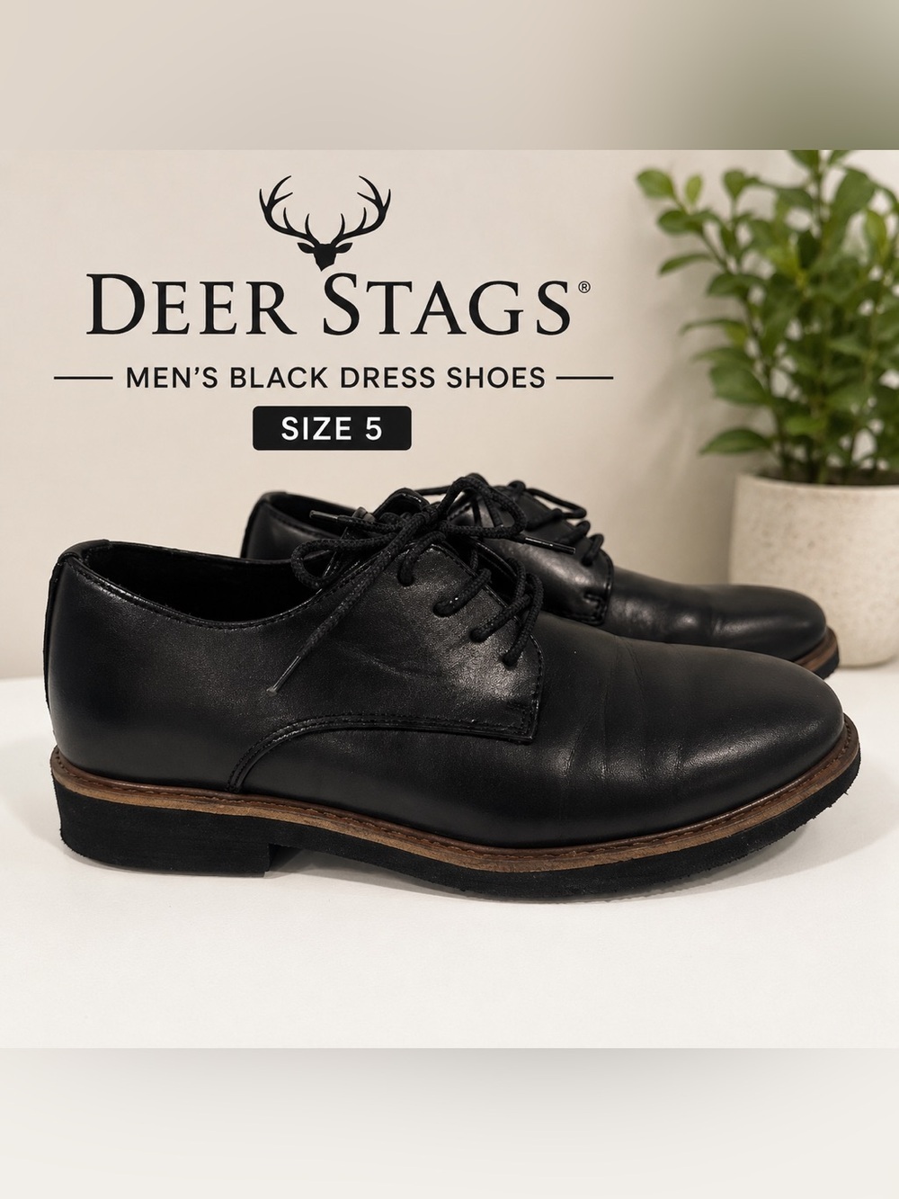 Deer Stags Denny Men’s Black Dress Shoes Size 5M Classic Lace-Up Oxford Business
